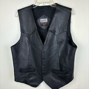 Vintage-“Katch Me Too” Black Leather Vest -Men’s Large